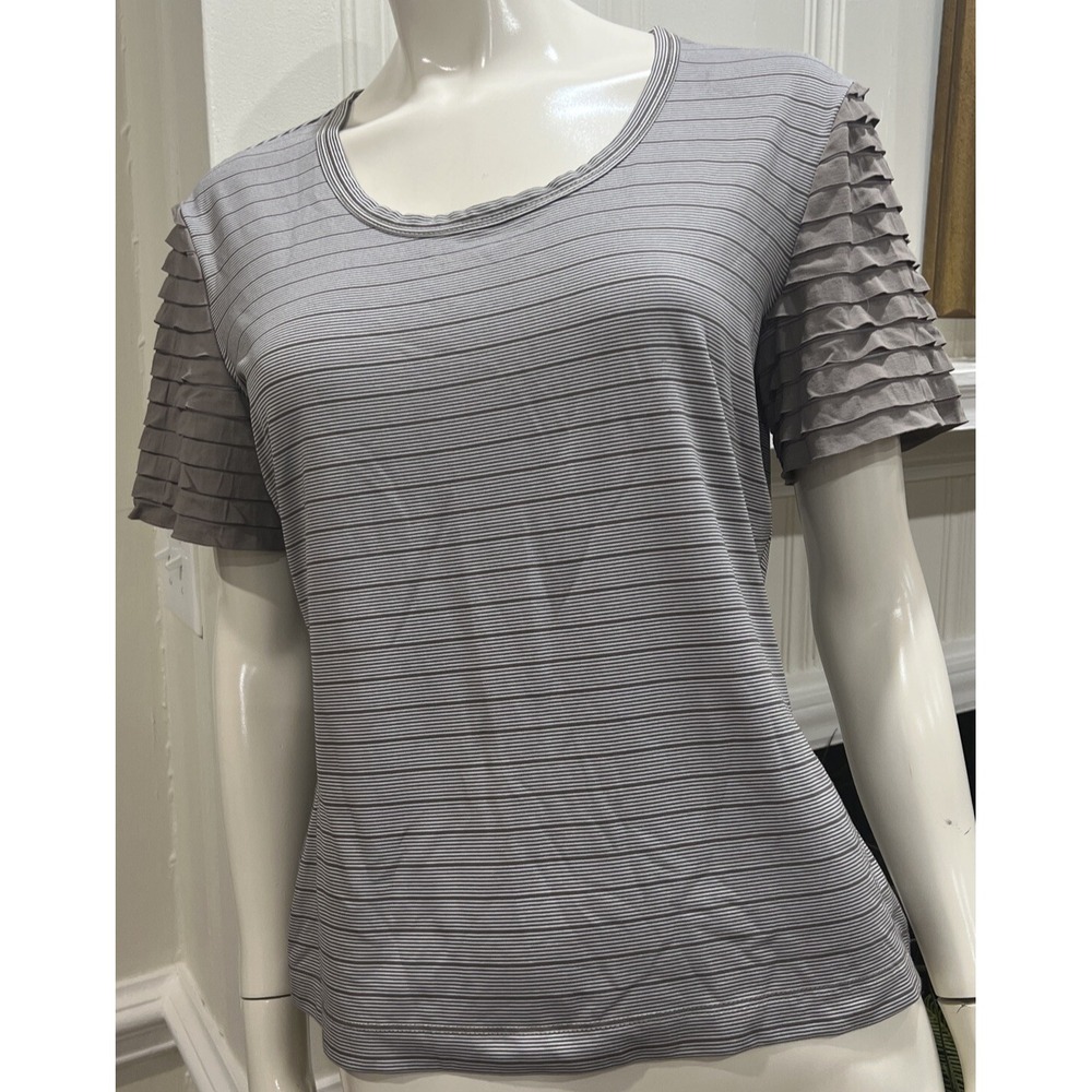 ST JOHN Scoop Neck  Stripe Short Sleeve Top SIZE Large
